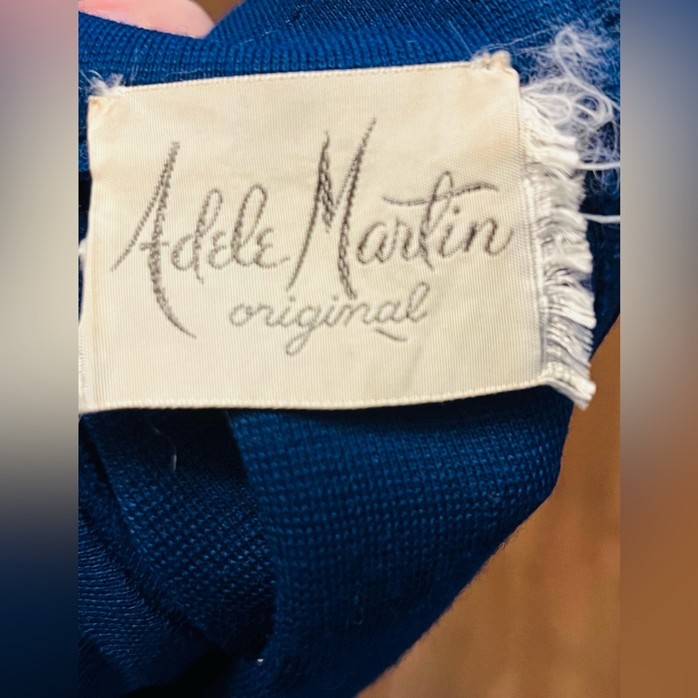 Vintage 1960's ADELE MARTIN Original KNIT WOOL DRESS Blue, Long Sleeve, Medium - Picture 4 of 11